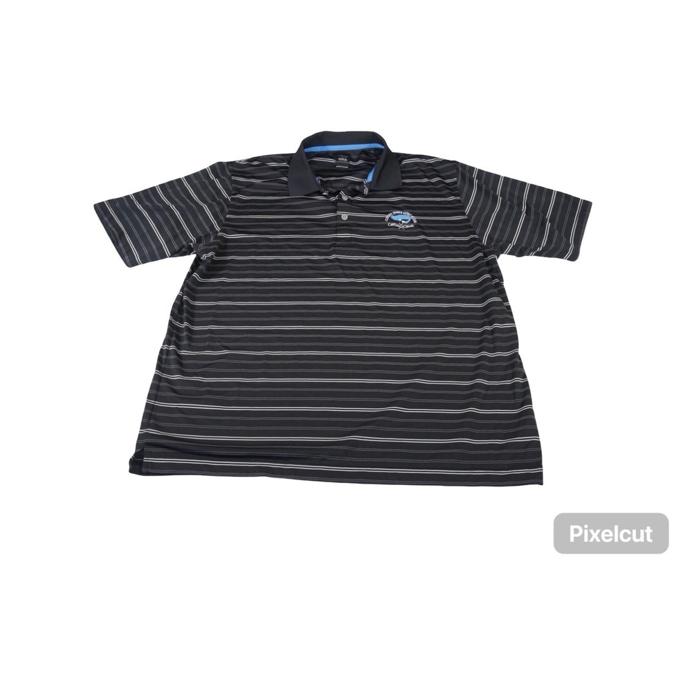 Page & Tuttle Polo Shirt Mens XL Black Striped Coosa Pines Golf Club Logo Tennis